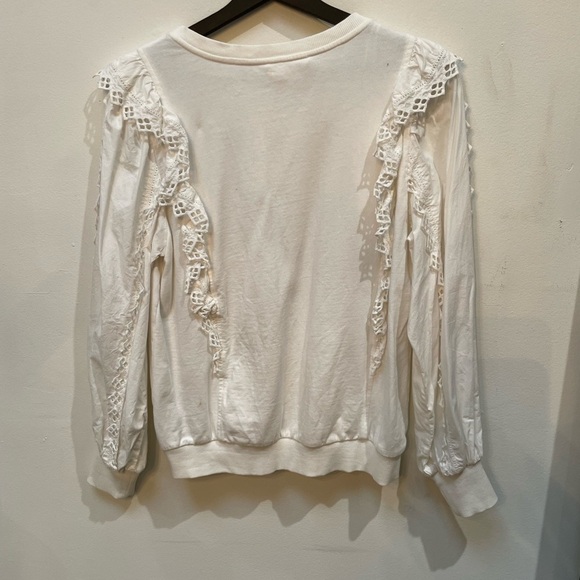 Anthropologie White Lace Ruffle Sweatshirt - Picture 3 of 4